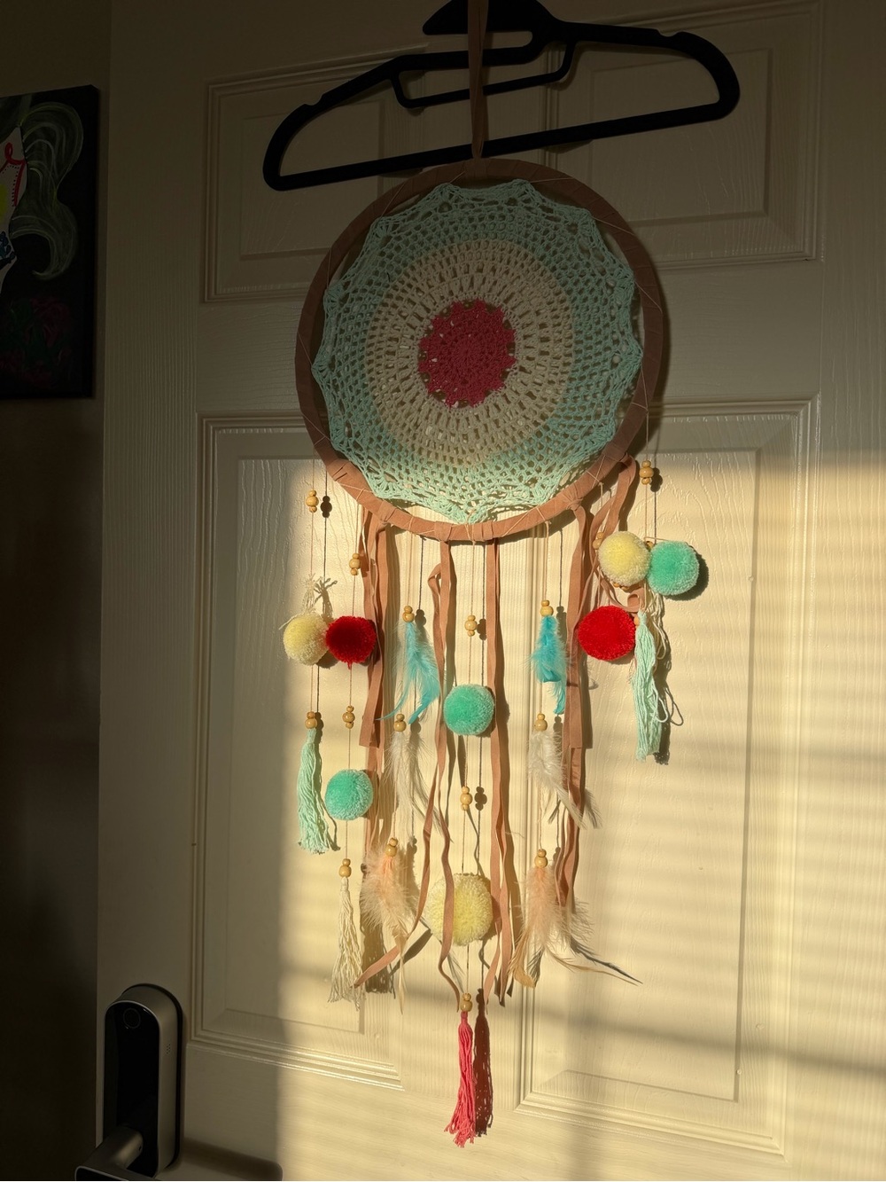 Handmade Mint and Coral Dreamcatcher Wall Art